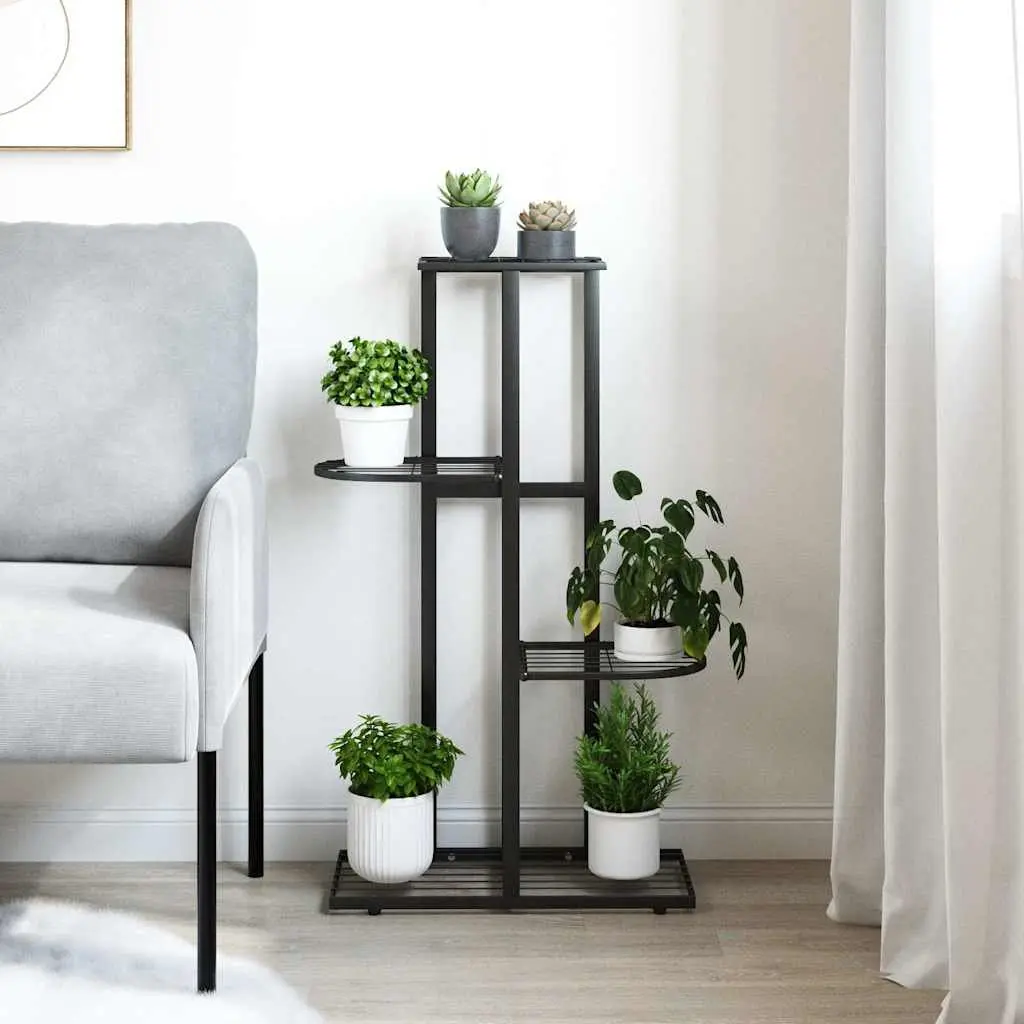 Metal Plant Stand 4-Tier Display Rack Black Durable Organizer for Home and Garden