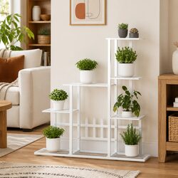Metal Plant Stand Flower Display Rack Garden Home Decor White 94.5x25x88cm