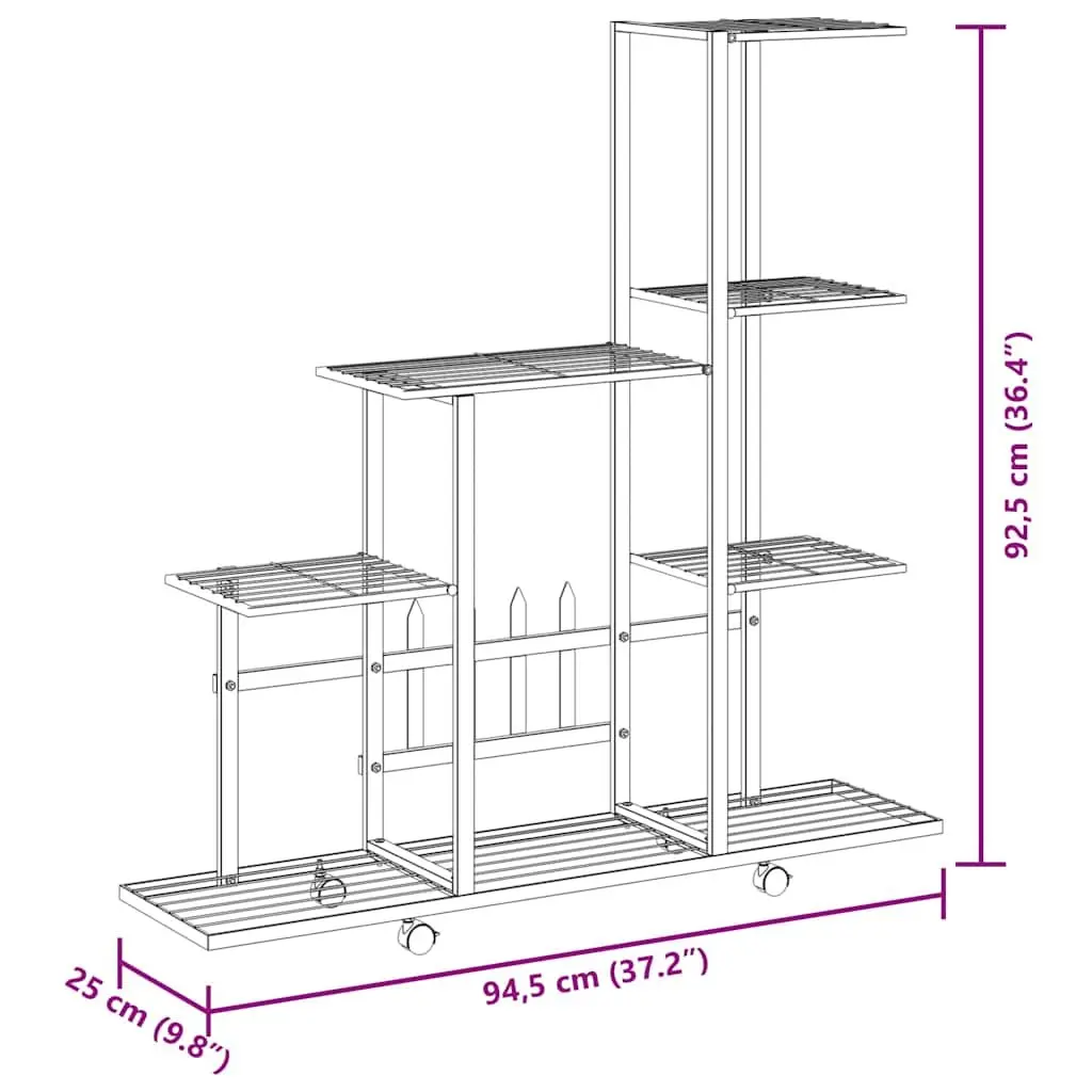 Plant Stand with Wheels White Metal Display Rack Flower Shelving Garden Decor