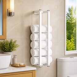 Towel Rack White Wall-Mounted Bathroom Storage Holder Steel Frame Stand