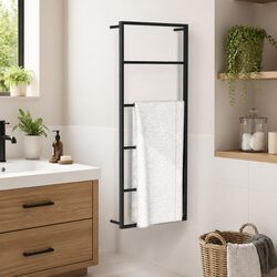 Towel Rack Wall Mount Black Steel Bathroom Storage Holder Organizer Stand