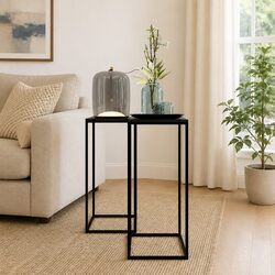 Black Steel Side Tables Set of 2 Living Room Accent Coffee Table Furniture