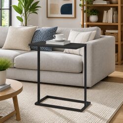 C-Shaped Side Table Black Accent Furniture Engineered Wood Living Room Couch