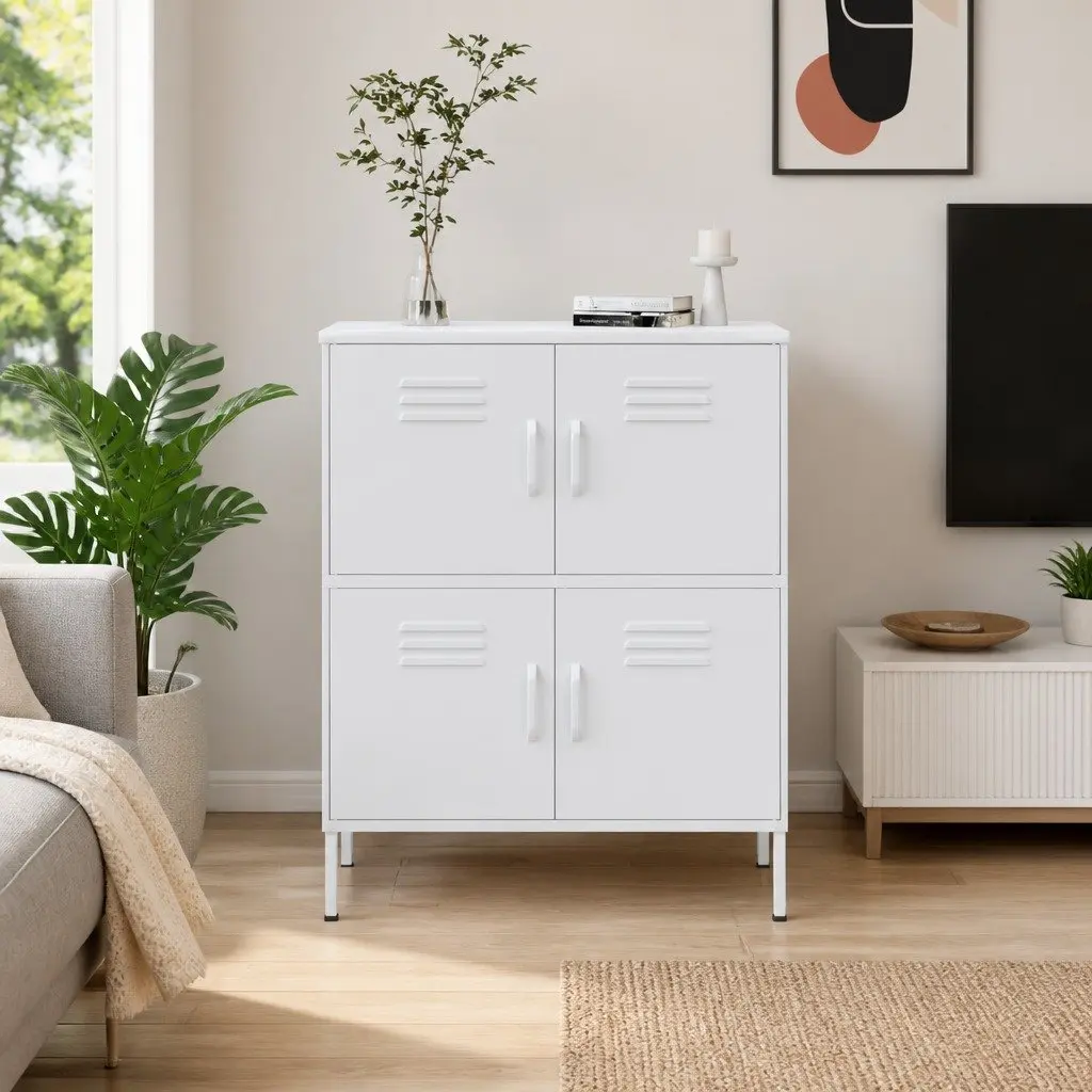 Steel Storage Cabinet White 2 Adjustable Shelves Home Organization