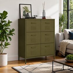 Storage Cabinet 6 Drawer Chest Organiser Green Steel Home Office Furniture