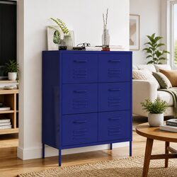 Storage Cabinet 6 Drawer Chest Navy Blue Organiser Bedroom Living Room Furniture