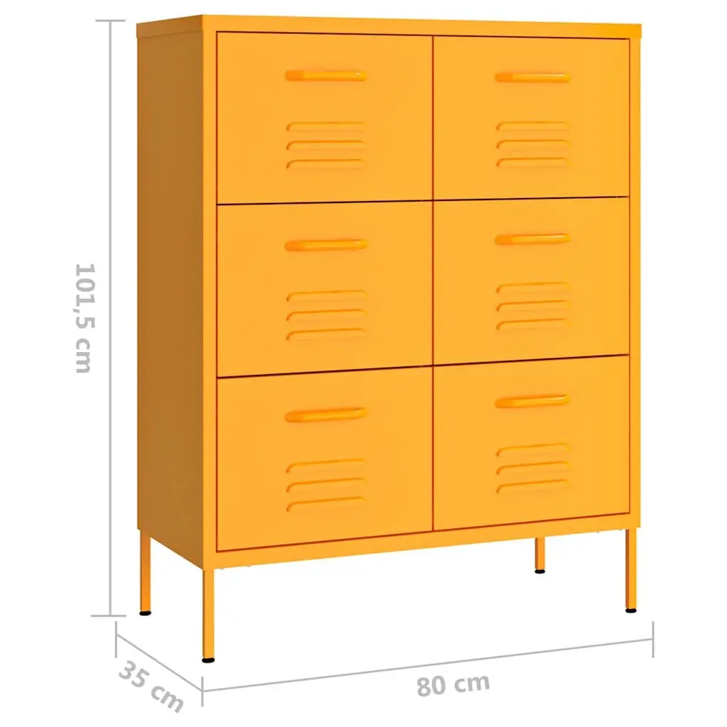 Drawer Cabinet Steel Storage Chest 6 Drawers Mustard Yellow