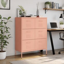 Storage Cabinet Pink 6 Drawer Steel Dresser Organizer Bedroom Furniture Unit