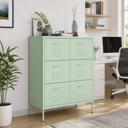 Storage Drawer Cabinet 6 Drawers Steel Green 80x35x101.5cm Organiser Unit