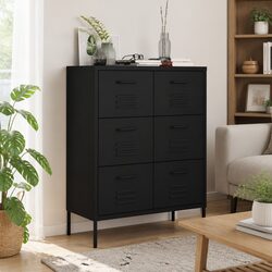 Storage Cabinet 6 Drawer Black Steel Chest Organizer Bedroom Living Room