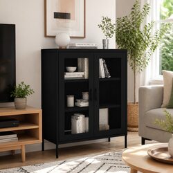 Storage Cabinet Black 80x35x101.5cm Steel Mesh Doors Adjustable Shelves Home