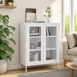 Storage Cabinet White Steel Frame 2 Mesh Doors Adjustable Shelves Home Furniture