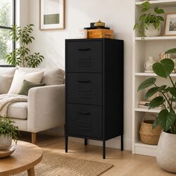 Storage Cabinet Black Drawers Steel Frame Organiser Unit Home Furniture Locker