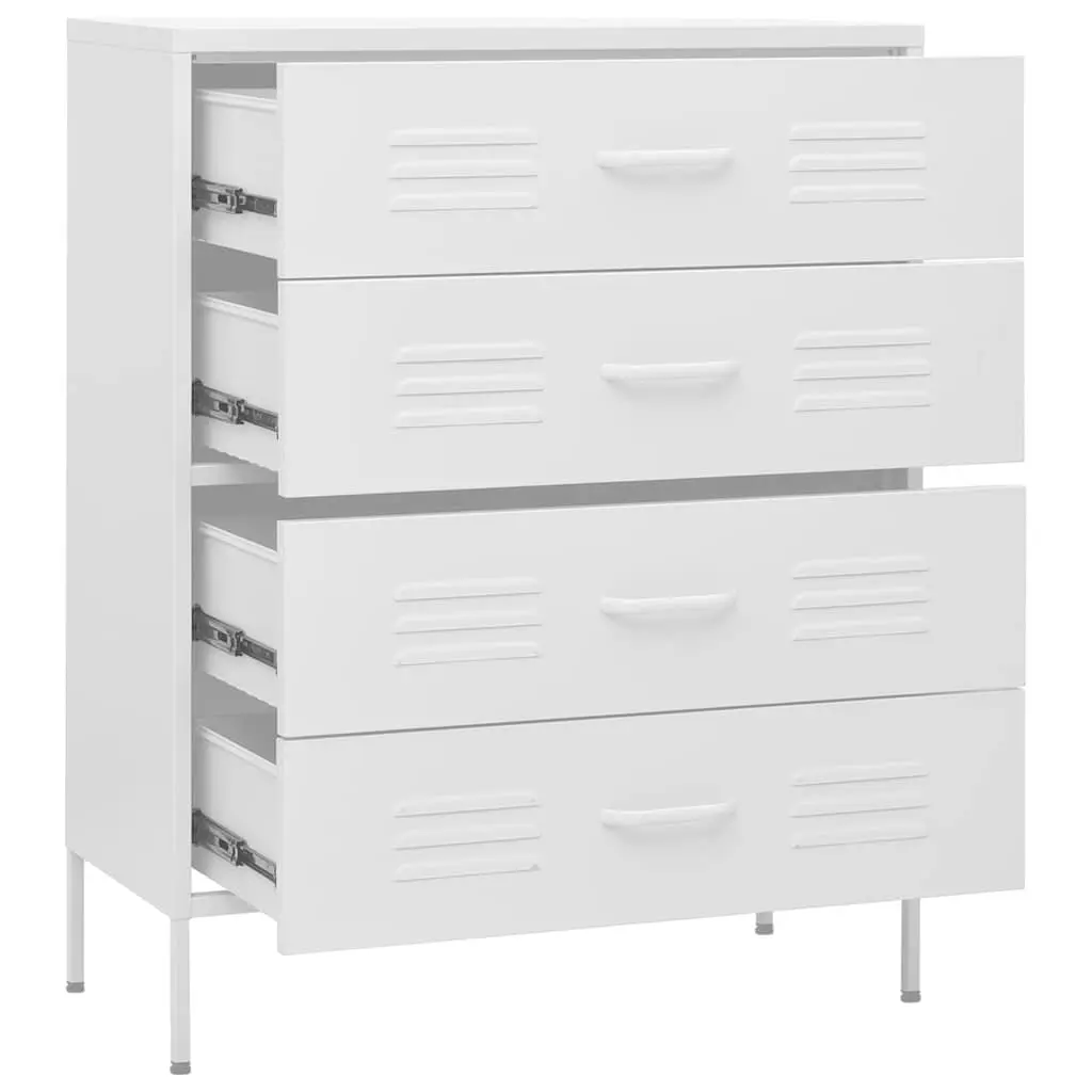 Chest of Drawers Steel Construction Fully Extendable Drawers White