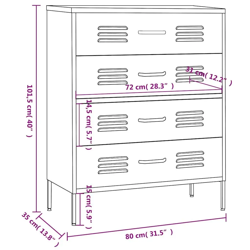 Chest of Drawers Steel Construction Fully Extendable Drawers White