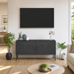 TV Cabinet Anthracite Living Room Storage Unit with Doors Shelves Steel Stand