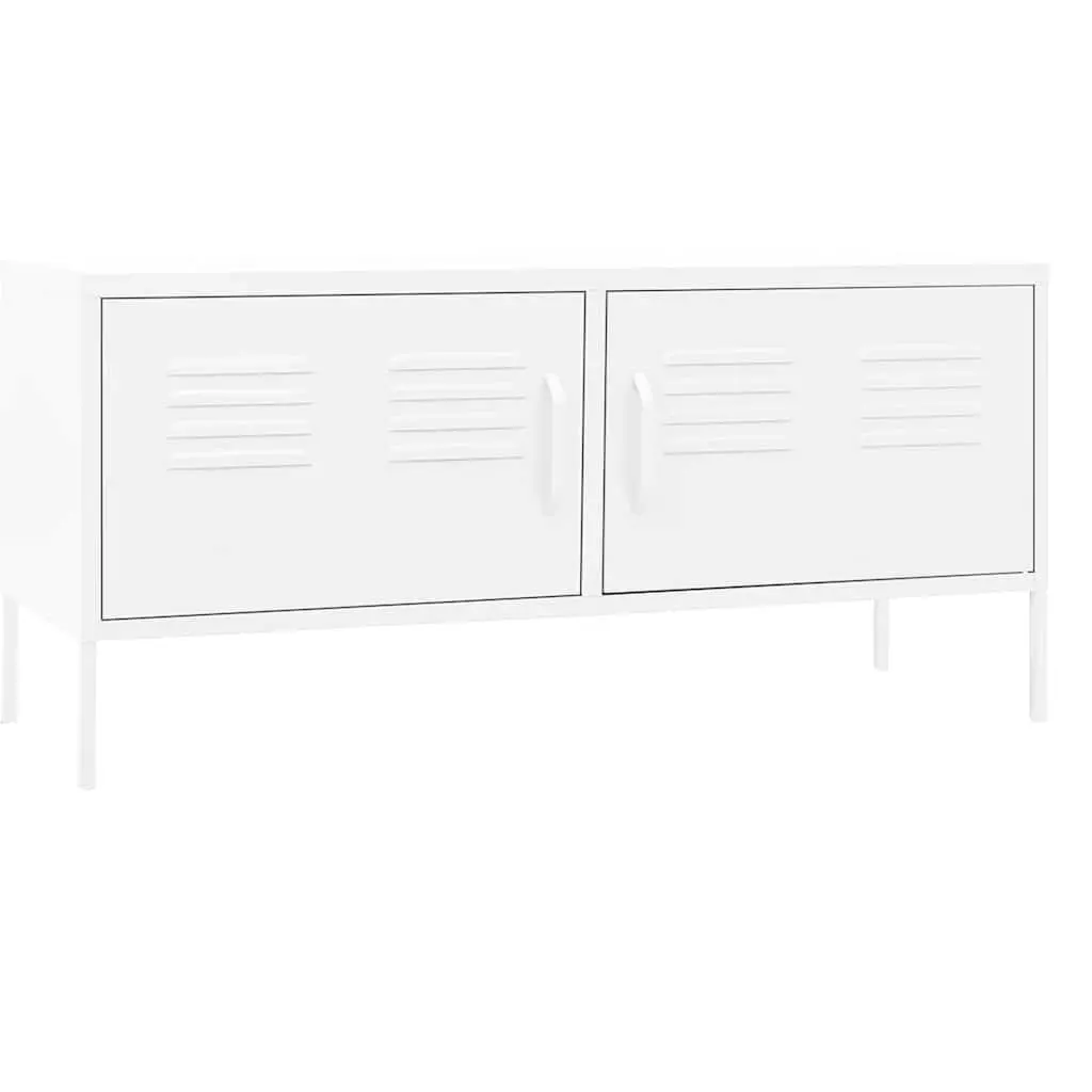 TV Cabinet White Steel Living Room Storage Unit with Doors and Shelf