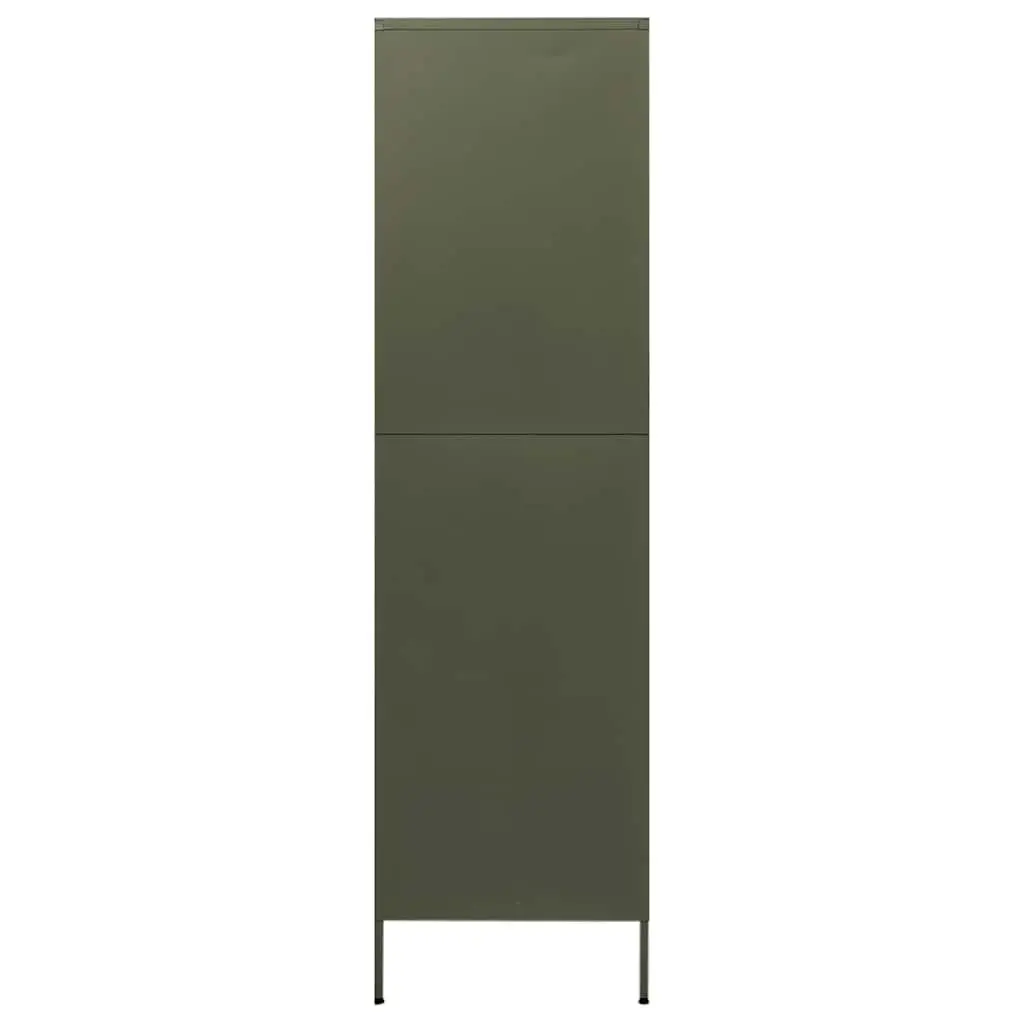 Steel Wardrobe Cupboard with Adjustable Shelves and Hanging Rod Olive Green 90W x 50D x 180H cm