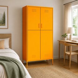 Yellow Steel Wardrobe Cabinet Storage Organiser with Adjustable Shelves Hanging