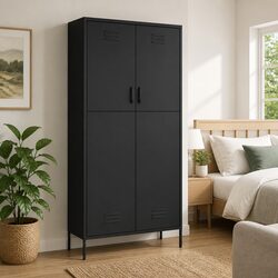 Wardrobe Anthracite Steel Storage Cabinet 90x50x180 cm with Hanging Rod Shelves