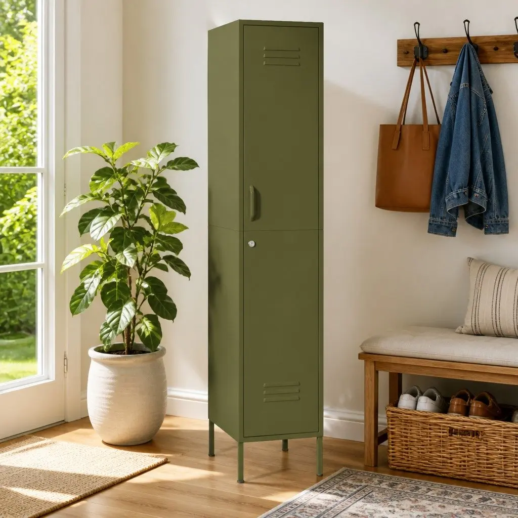 Steel Locker Cabinet Adjustable Shelves Locking Storage Green