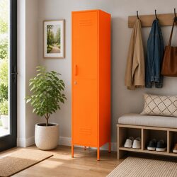 Steel Locker Cabinet Orange Storage Unit 4 Adjustable Shelves Locks Organizer