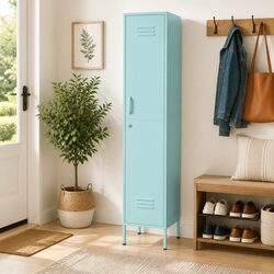 Steel Locker Storage Cabinet Green 4 Adjustable Shelves Locking Office Bedroom