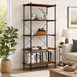 5-Tier Standing Shelving Unit Black Storage Organiser Office Living Room Garage