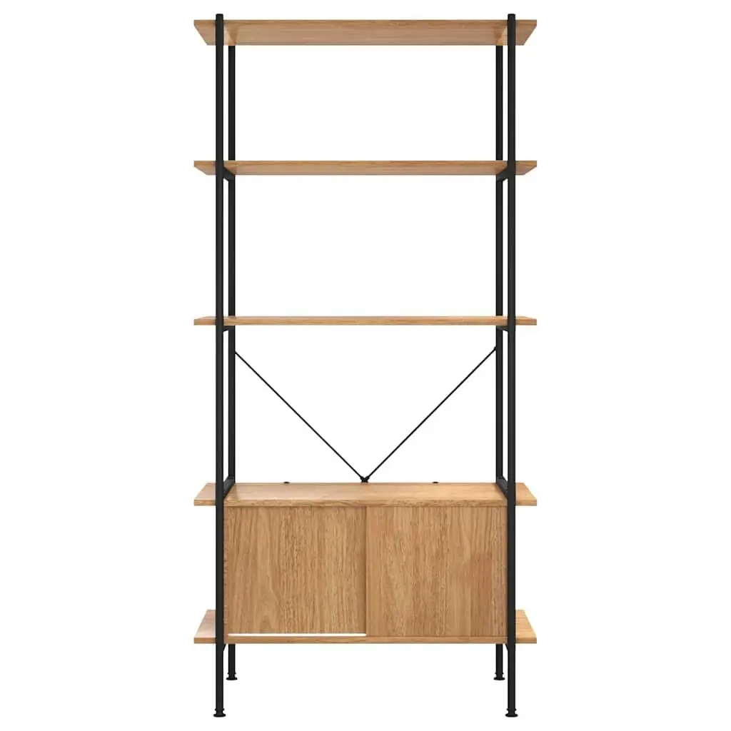 5-Tier Shelving Unit with Cabinet Storage 80x40x163cm Brown Steel Frame Engineered Wood