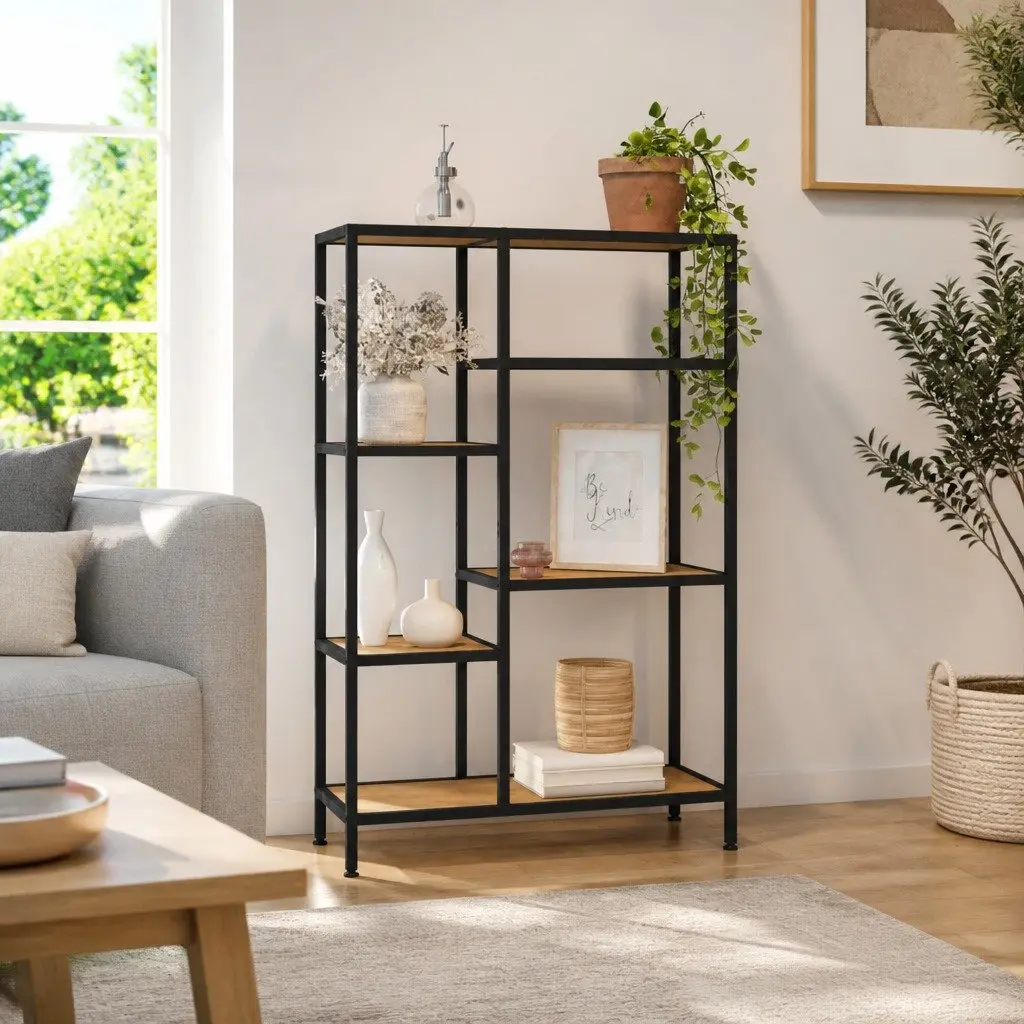 Bookcase Shelving Unit Steel Frame 80x30x120 cm Brown Storage Organiser Shelf