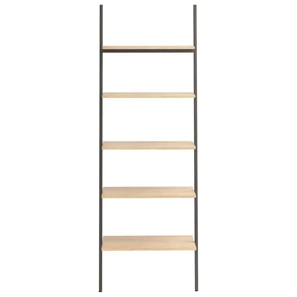 5-Tier Leaning Shelf Storage Bookcase Brown Black Home Office Display Stand