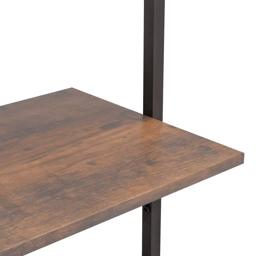 5-Tier Leaning Shelf Dark Brown Black Steel Storage Bookcase