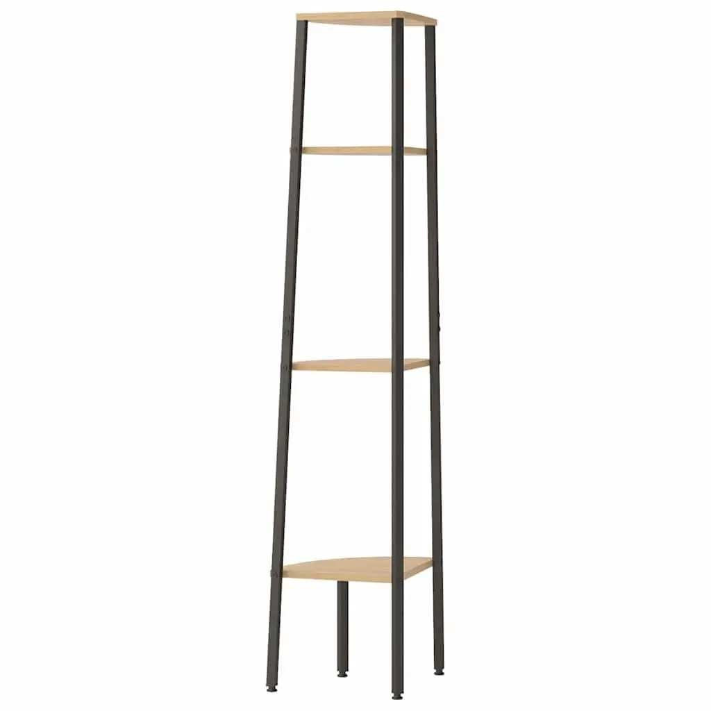 4-Tier Corner Shelf Unit Storage Bookcase Steel Frame Brown and Black