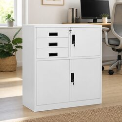 Office Storage Cabinet Grey Steel Filing Locker Adjustable Shelf Drawers