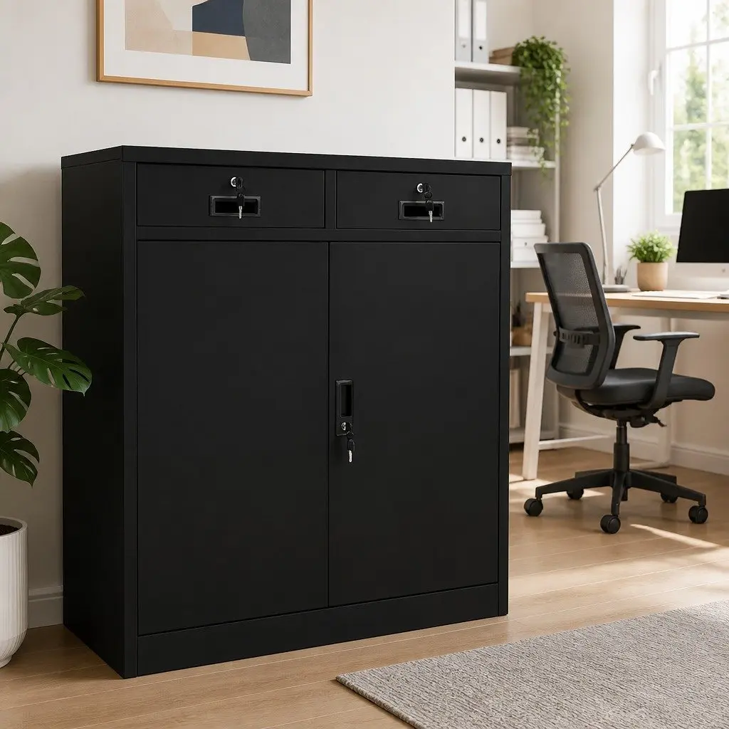 Office Storage Cabinet Black Steel File Organizer Locker 90x40x102cm Shelves