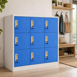 Locker Cabinet Steel Storage Organiser with Locks Blue Grey Modern Design 92.5cm
