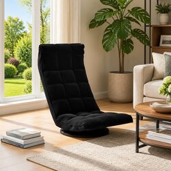 Swivel Floor Chair Black Velvet Padded Foam Lounge Seat 5-Angle Adjustable