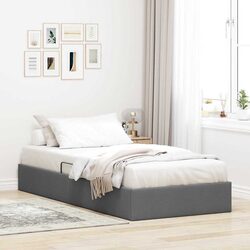 Storage Bed with Hydraulic Lift Grey Fabric Modern Design 107 x 203 cm