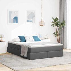 Storage Bed with Mattress Grey 152 x 203 cm Modern Bedroom Furniture Hydraulic