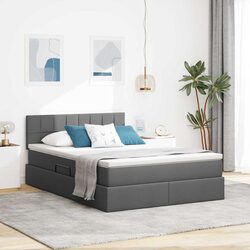 LED Storage Bed with Mattress Dark Grey 137 x 190 cm Gas Lift Under-Bed