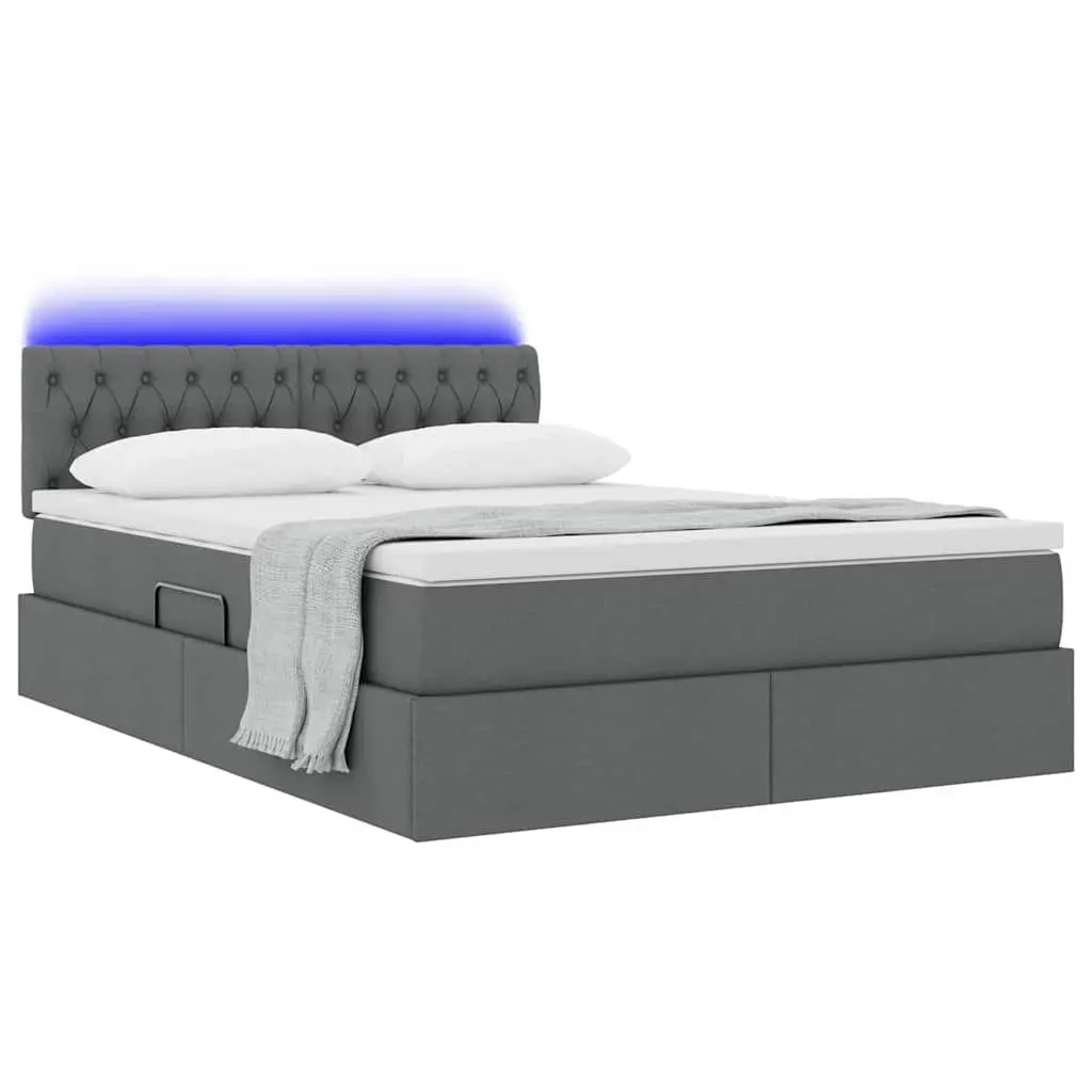 LED Storage Bed with Adjustable Headboard Dark Grey 152 x 203 cm