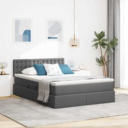LED Storage Bed with Mattress Dark Grey 137x190cm Gas Lift Underbed Furniture