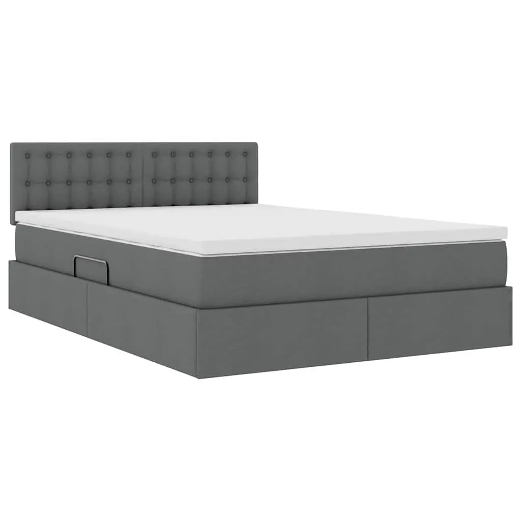Storage Bed with LED Lighting Gas Lift Dark Grey 152x203cm Upholstered Frame