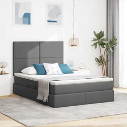 Storage Bed with Headboard Grey 137 x 190 cm Hydraulic Lift Under-Bed Space
