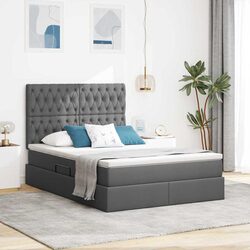 Storage Bed with Headboard Grey 137 x 190 cm Hydraulic Lift Under Bed Furniture