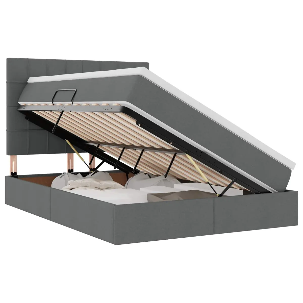 LED Storage Bed with Mattress Dark Grey 152 x 203 cm Upholstered Frame