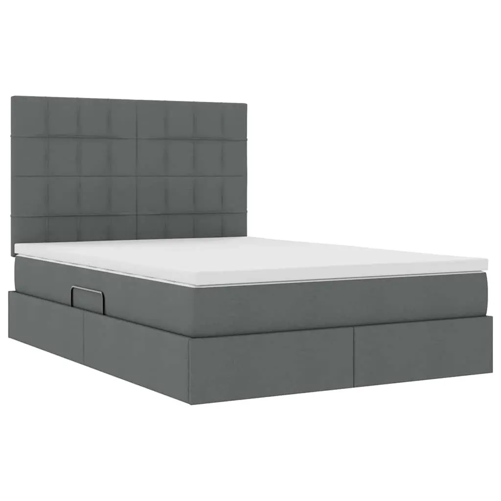 LED Storage Bed with Mattress Dark Grey 152 x 203 cm Upholstered Frame