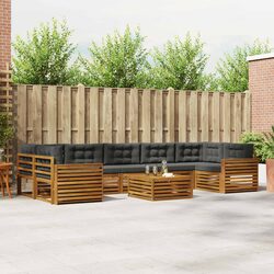 Outdoor Sofa Set 8 Piece Garden Furniture Acacia Wood Cushion Natural Anthracite