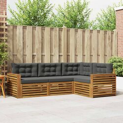 Outdoor Sofa Set 4 Piece Garden Furniture with Cushions Natural Wood Anthracite