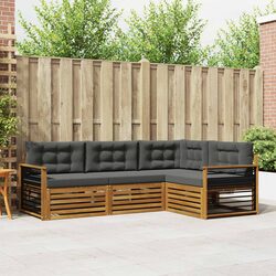 Outdoor Sofa Set 4 Pcs Garden Furniture Acacia Wood with Cushions Patio Seating